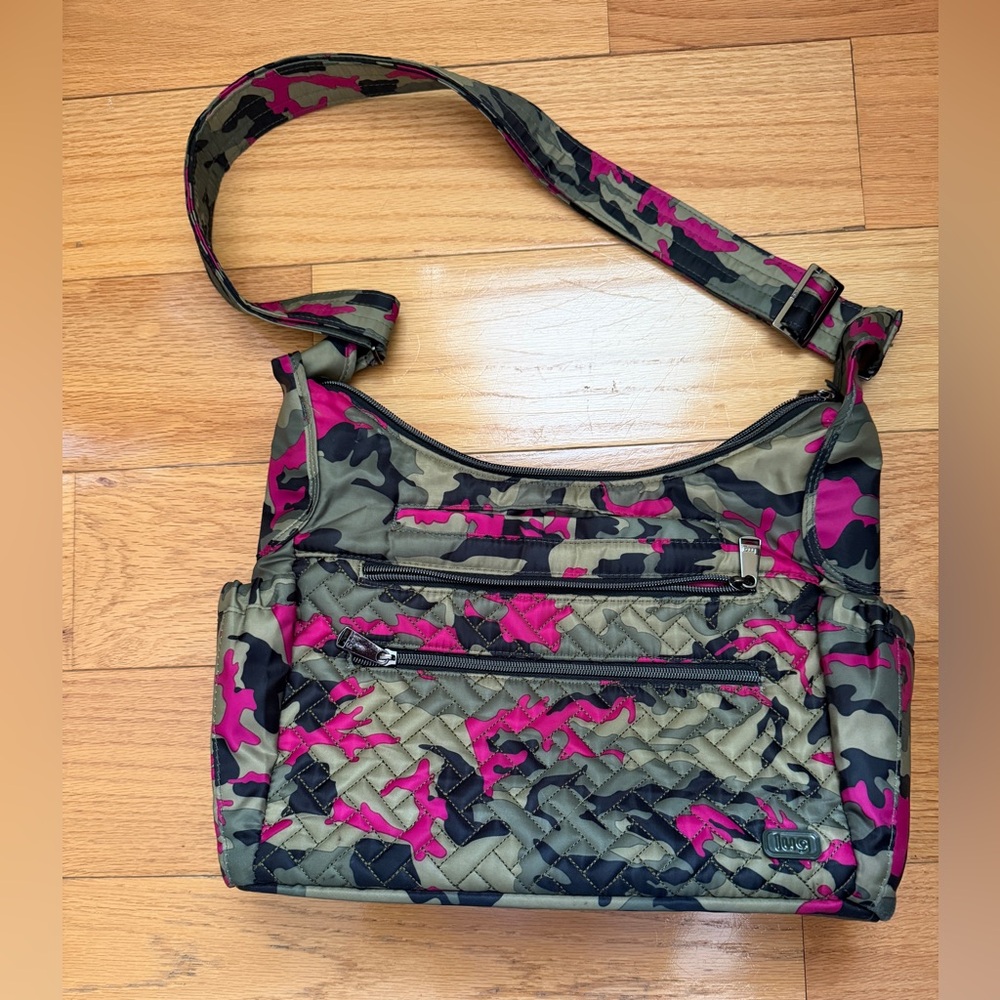LUG Quilted Camouflage Crossbody Bag in Olive & Pink